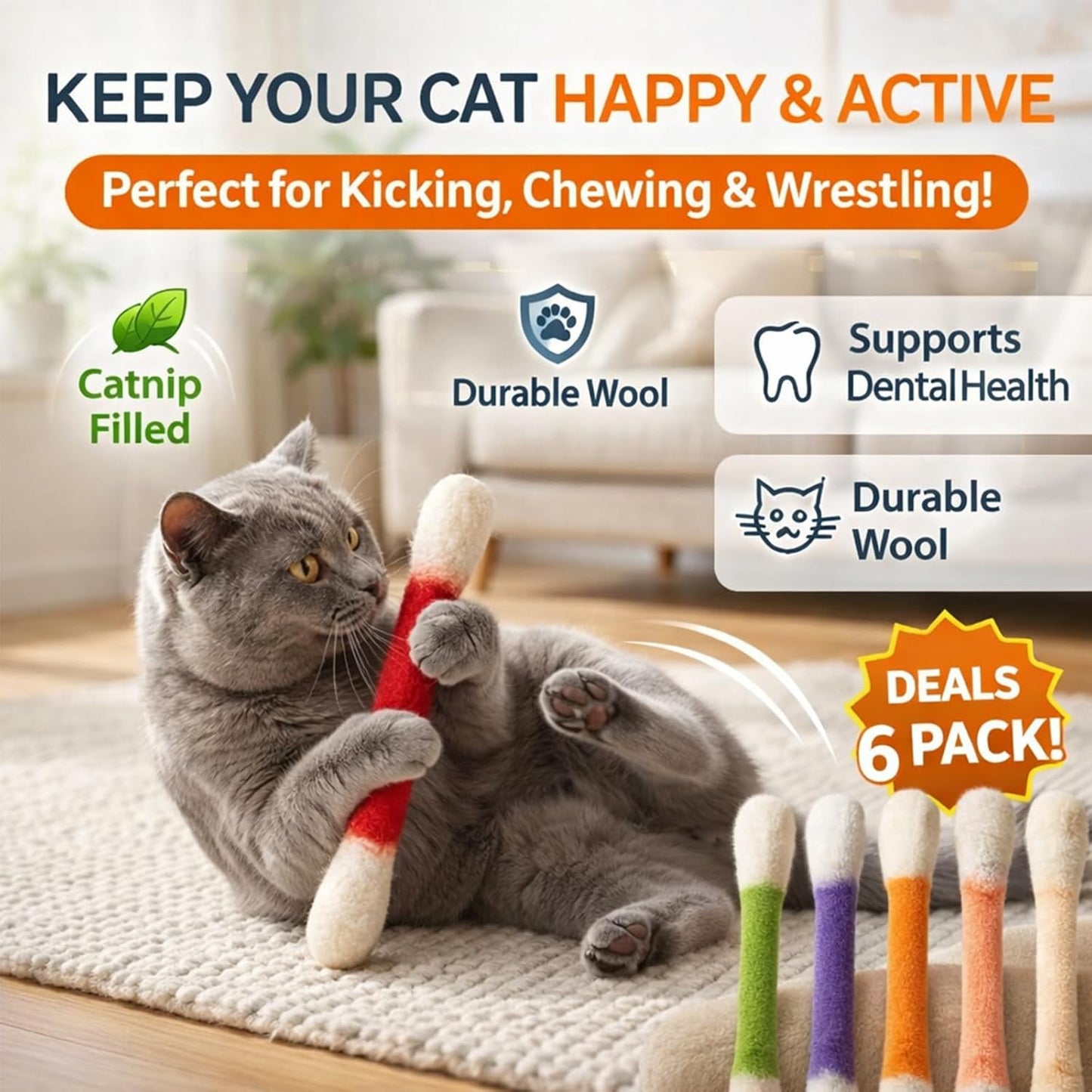 ❤️For happy, healthy, and active indoor cats🐱Swabs Large Size Cat Toys with Catnip
