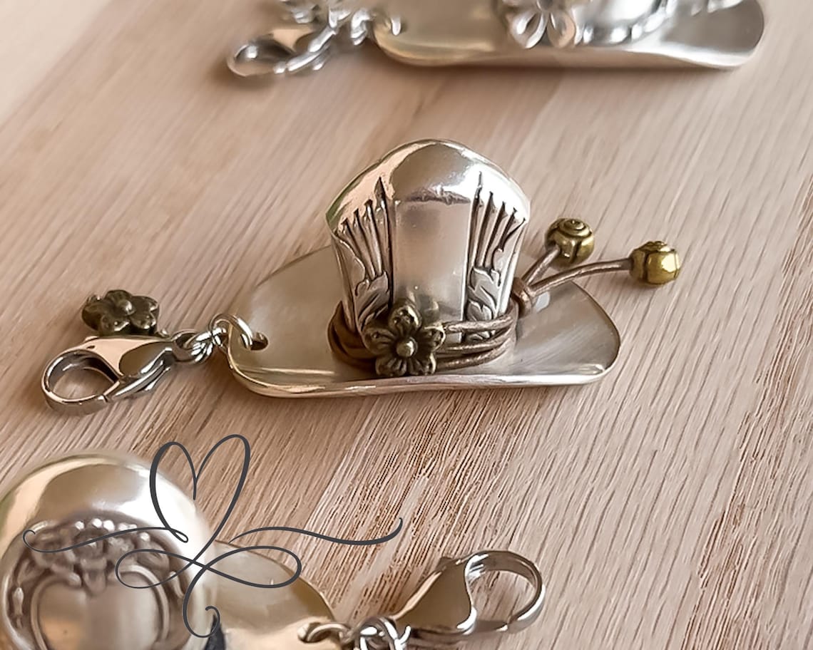 ✨Handmade Cowboy Hat Pendant · Crafted from Authentic Vintage Silverware