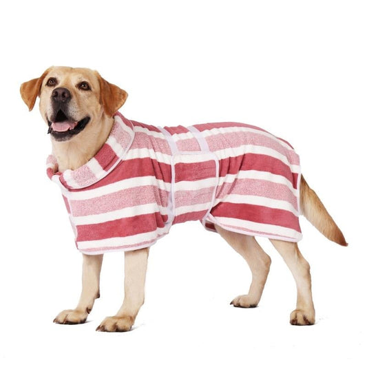 🐾 Quick Drying Dog Bathrobe | Soft Striped Pet Robe with Adjustable Belly Band
