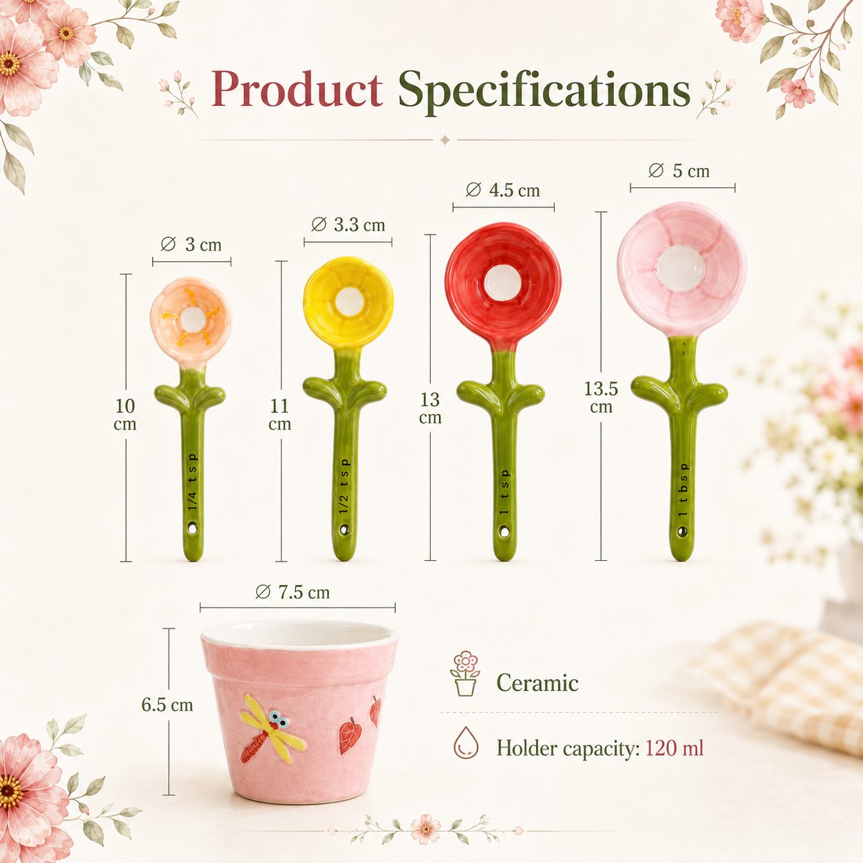 Flower Pot Ceramic Measuring Spoon Set