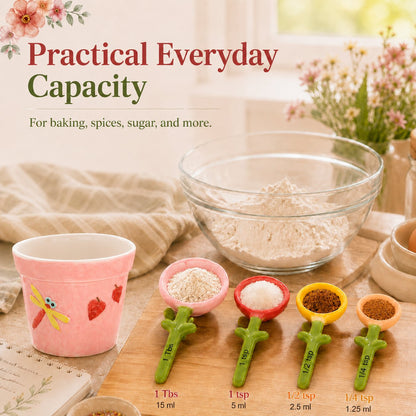 Flower Pot Ceramic Measuring Spoon Set